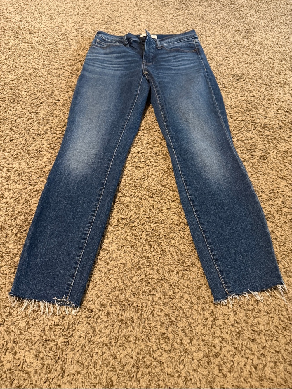Lucky Brand Raw Hem Mid-rise Skinny Blue Denim Jeans, Size 28